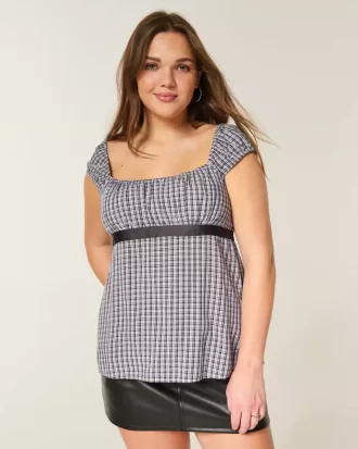 Łatwy satynowy top typu babydoll z wiązaniem