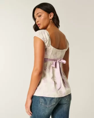 Łatwy satynowy top typu babydoll z wiązaniem Łatwy satynowy top typu babydoll z wiązaniem