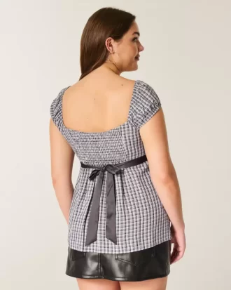 Łatwy satynowy top typu babydoll z wiązaniem