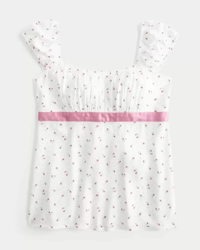 Łatwy satynowy top typu babydoll z wiązaniem