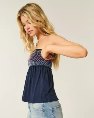 Łatwy top typu babydoll bez ramiączek z marszczeniami