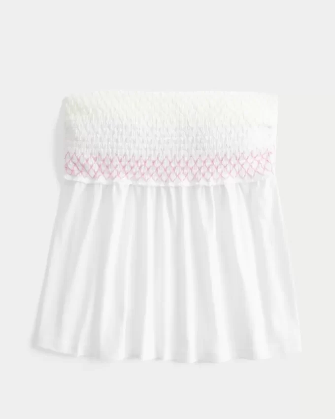 Łatwy top typu babydoll bez ramiączek z marszczeniami