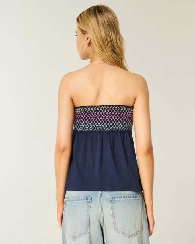 Łatwy top typu babydoll bez ramiączek z marszczeniami