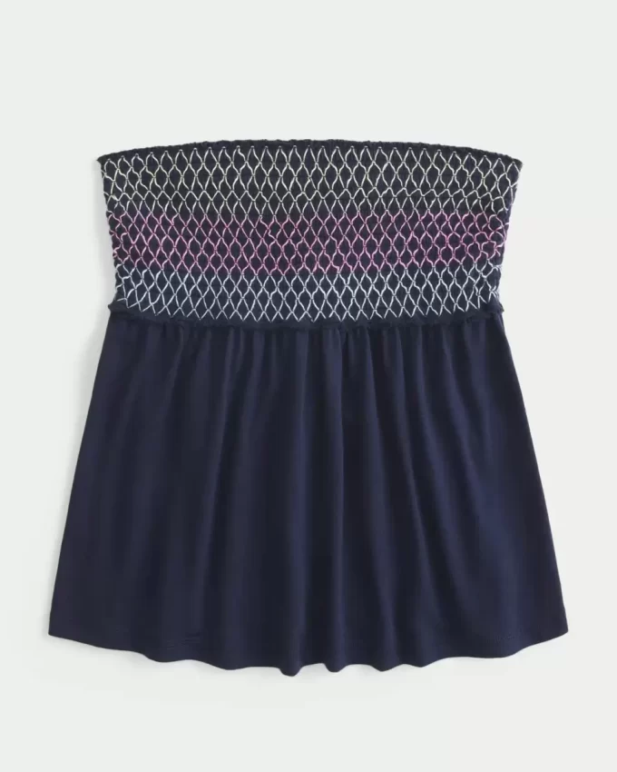 Łatwy top typu babydoll bez ramiączek z marszczeniami