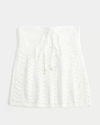 Łatwy w noszeniu top typu babydoll bez ramiączek, szydełkowany