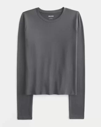 Bezszwowy top z długim rękawem i okrągłym dekoltem