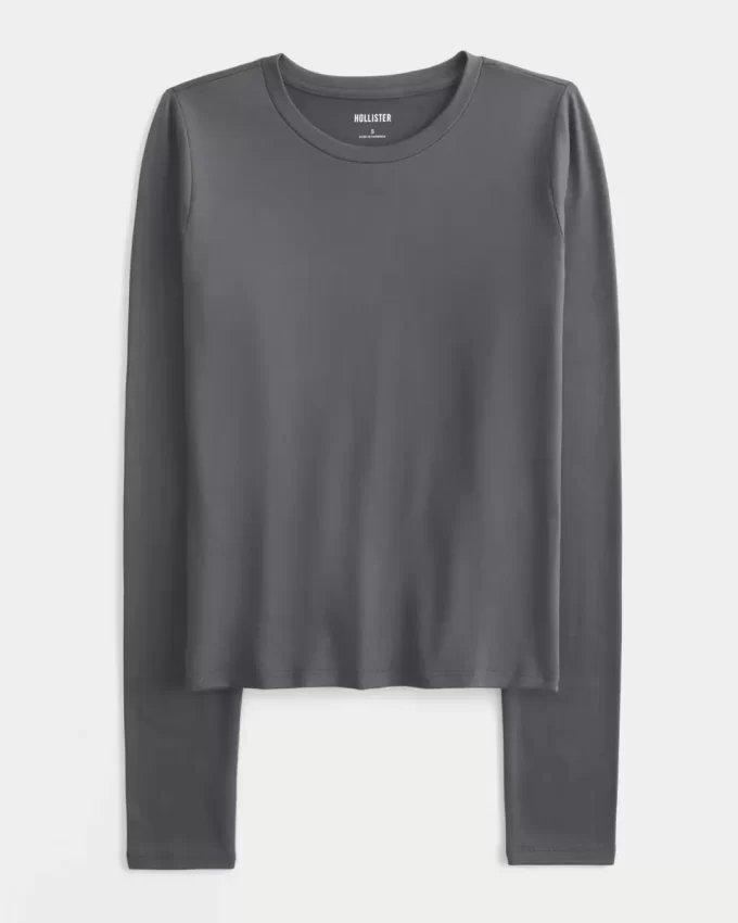 Bezszwowy top z długim rękawem i okrągłym dekoltem