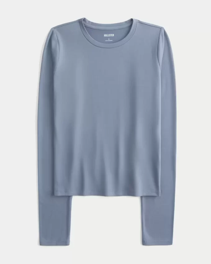 Bezszwowy top z długim rękawem i okrągłym dekoltem Bezszwowy top z długim rękawem i okrągłym dekoltem