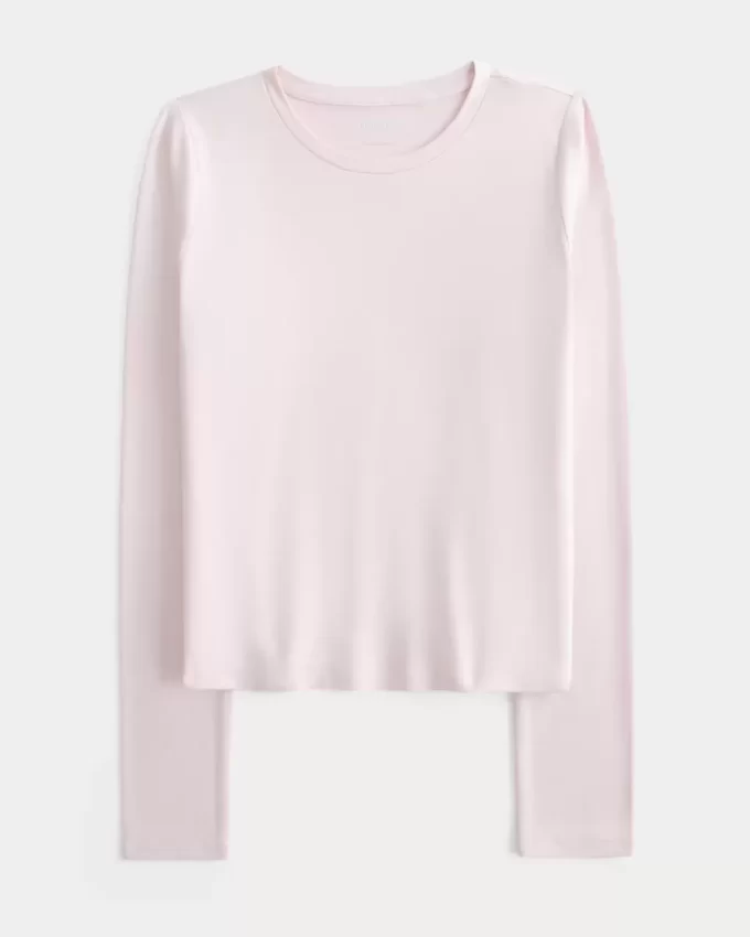 Bezszwowy top z długim rękawem i okrągłym dekoltem