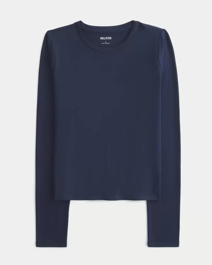 Bezszwowy top z długim rękawem i okrągłym dekoltem Bezszwowy top z długim rękawem i okrągłym dekoltem