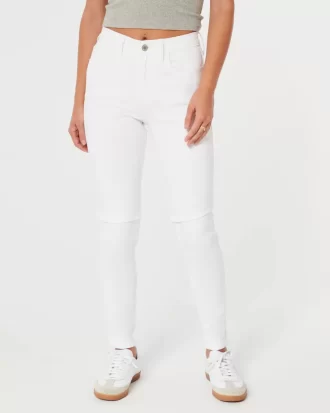 Białe, bardzo obcisłe dżinsy z wysokim stanem