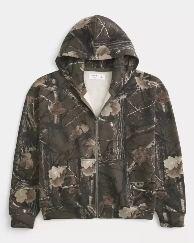 Bluza z kapturem Boxy Camo zapinana na zamek