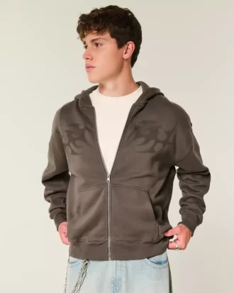 Bluza z kapturem Boxy Flame Graphic zapinana na zamek