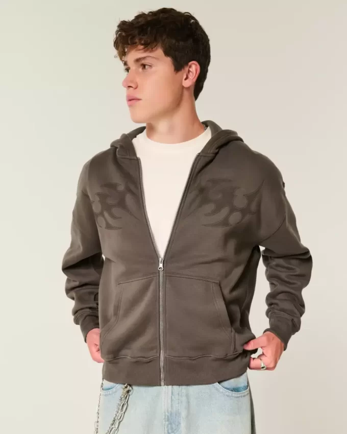 Bluza z kapturem Boxy Flame Graphic zapinana na zamek Bluza z kapturem Boxy Flame Graphic zapinana na zamek