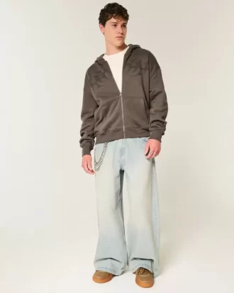 Bluza z kapturem Boxy Flame Graphic zapinana na zamek