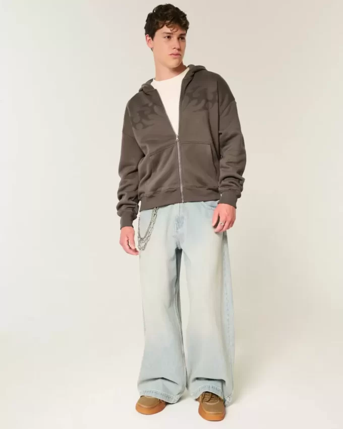 Bluza z kapturem Boxy Flame Graphic zapinana na zamek Bluza z kapturem Boxy Flame Graphic zapinana na zamek