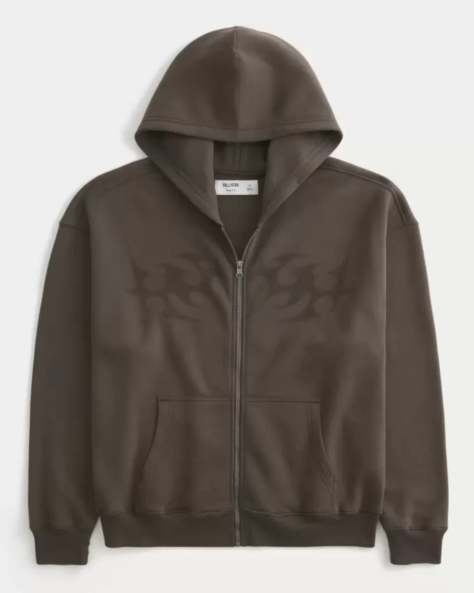 Bluza z kapturem Boxy Flame Graphic zapinana na zamek Bluza z kapturem Boxy Flame Graphic zapinana na zamek