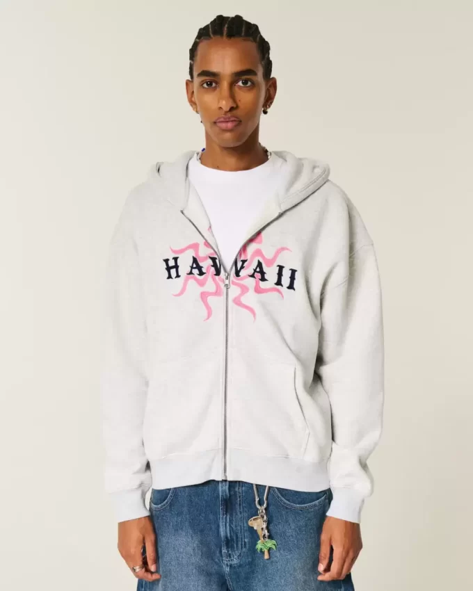 Bluza z kapturem Boxy Hawaii Graphic Zip-Up