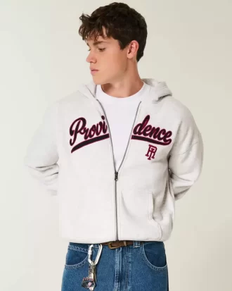 Bluza z kapturem Boxy Providence Rhode Island Graphic z zamkiem błyskawicznym