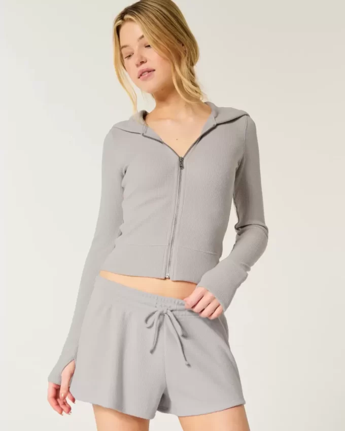 Bluza z kapturem Gilly Hicks Waffle z zamkiem błyskawicznym Bluza z kapturem Gilly Hicks Waffle z zamkiem błyskawicznym