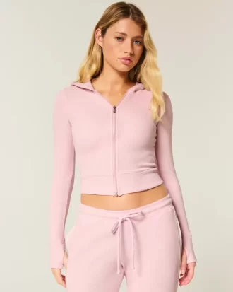 Bluza z kapturem Gilly Hicks Waffle z zamkiem błyskawicznym