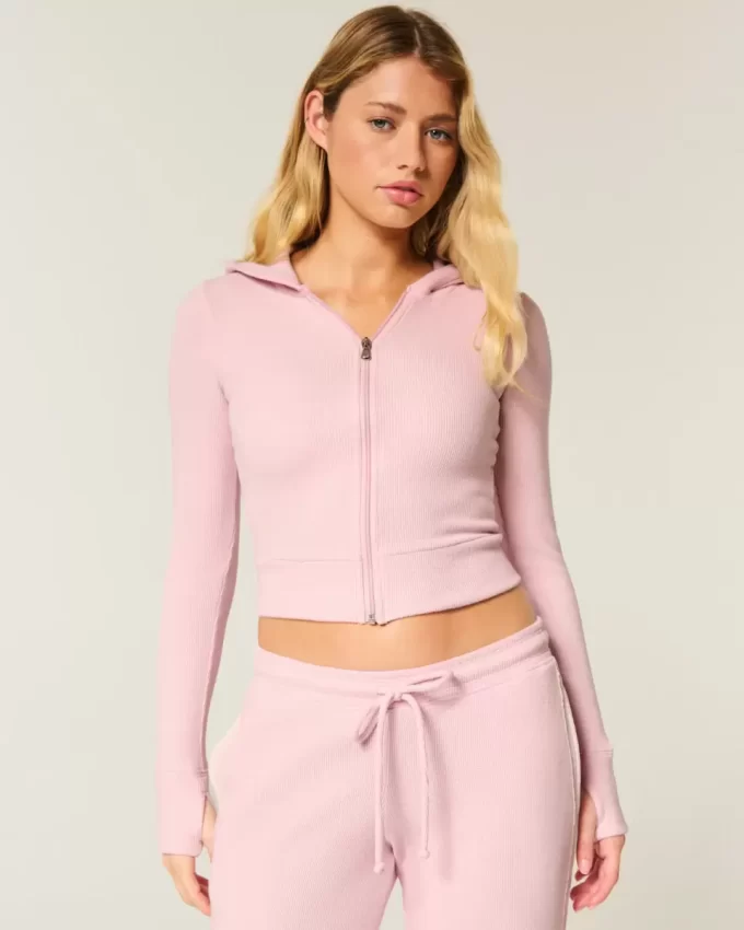 Bluza z kapturem Gilly Hicks Waffle z zamkiem błyskawicznym