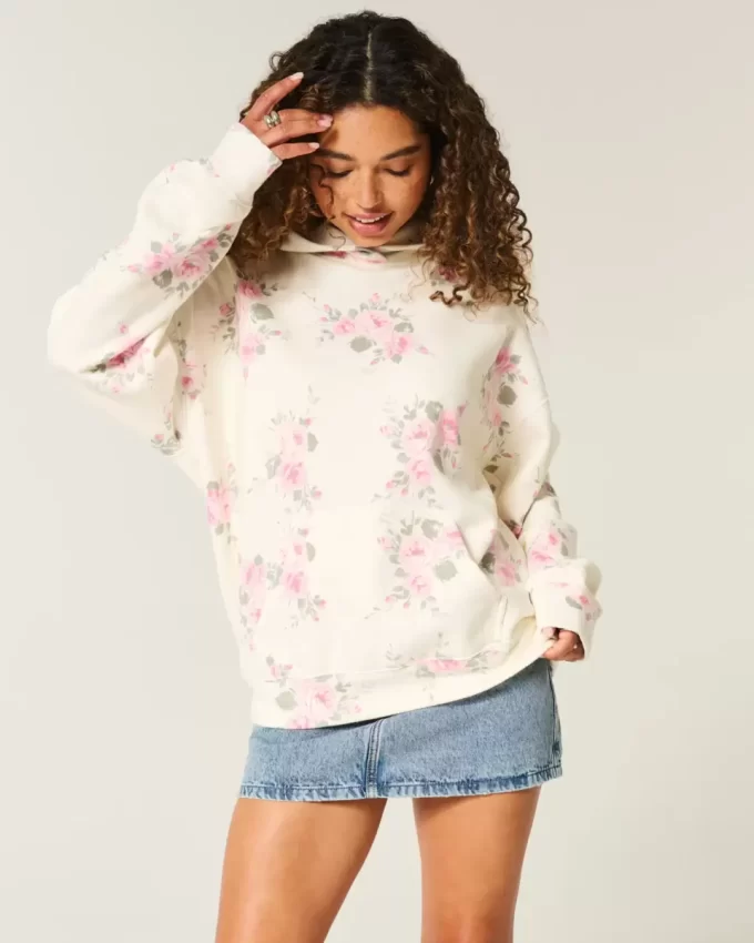 Bluza z kapturem Hollister Feel Good Oversized w kwiatowy wzór Bluza z kapturem Hollister Feel Good Oversized w kwiatowy wzór