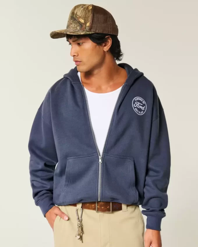 Bluza z kapturem i zamkiem błyskawicznym Boxy Ford Graphic