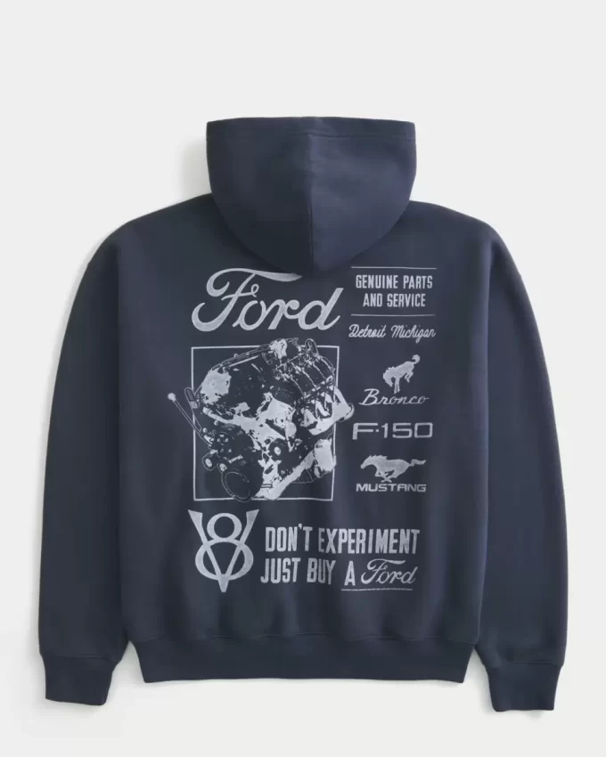Bluza z kapturem i zamkiem błyskawicznym Boxy Ford Graphic