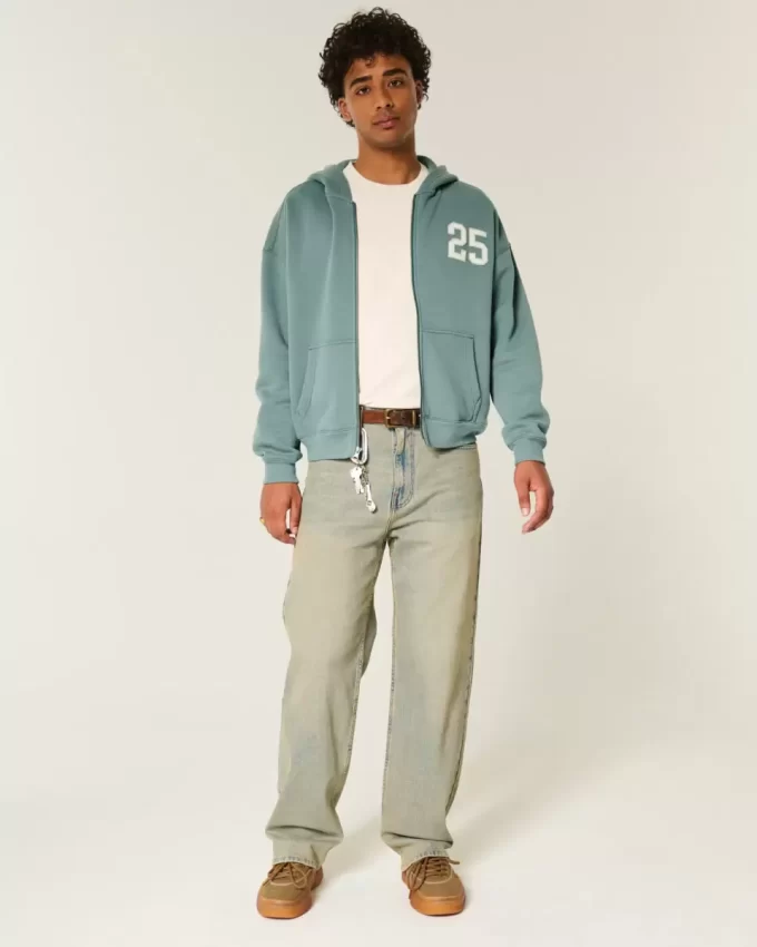 Bluza z kapturem i zamkiem błyskawicznym Boxy Number Graphic