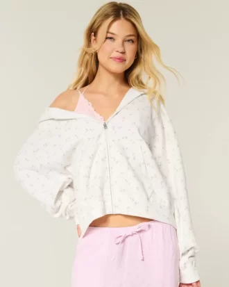 Bluza z kapturem i zamkiem błyskawicznym w dużym rozmiarze i kwiatowym wzorem Bluza z kapturem i zamkiem błyskawicznym w dużym rozmiarze i kwiatowym wzorem