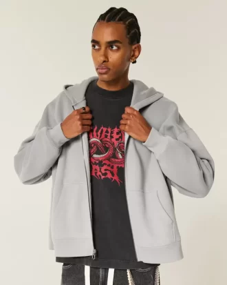 Bluza z kapturem i zamkiem błyskawicznym w kształcie prostokąta