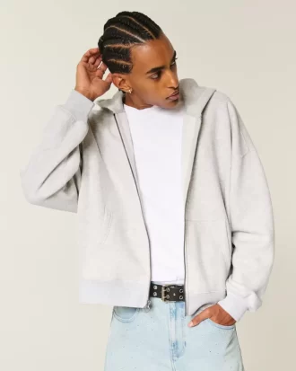 Bluza z kapturem i zamkiem błyskawicznym w kształcie prostokąta