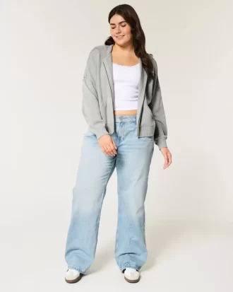 Bluza z kapturem i zamkiem błyskawicznym w stylu boxy