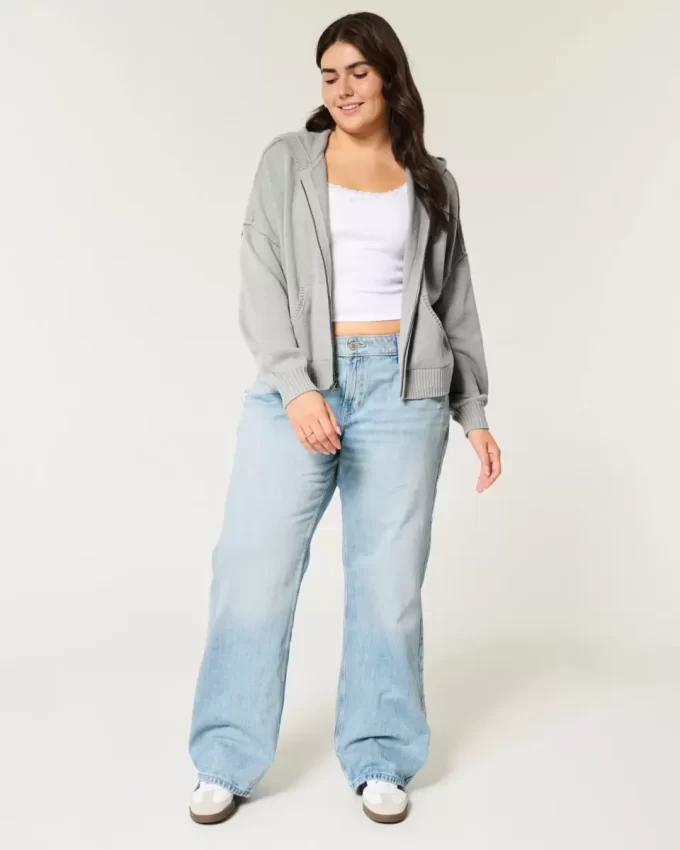 Bluza z kapturem i zamkiem błyskawicznym w stylu boxy Bluza z kapturem i zamkiem błyskawicznym w stylu boxy