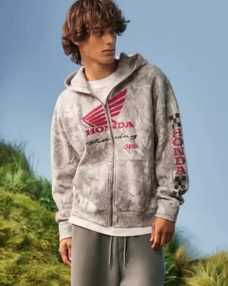 Bluza z kapturem i zamkiem błyskawicznym w stylu Boxy Honda Racing Graphic