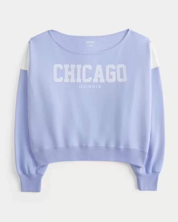 Bluza z nadrukiem Chicago z odkrytymi ramionami