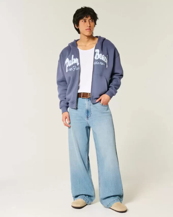 Bluza z nadrukiem Palm Beach w stylu boxy z zamkiem błyskawicznym