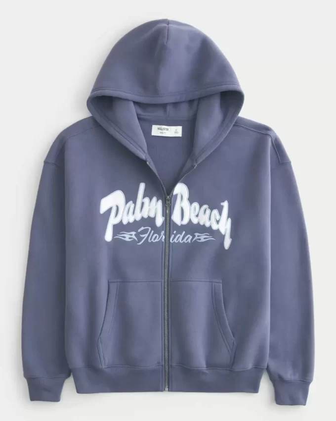 Bluza z nadrukiem Palm Beach w stylu boxy z zamkiem błyskawicznym