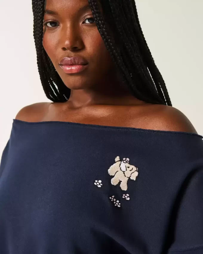 Bluza z podwójnym odkrytym ramieniem i grafiką Easy Graphic