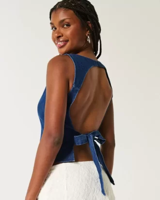 Bluzka dżinsowa z odkrytymi plecami