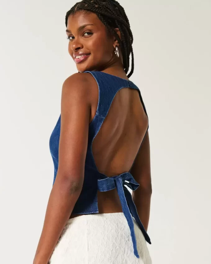 Bluzka dżinsowa z odkrytymi plecami