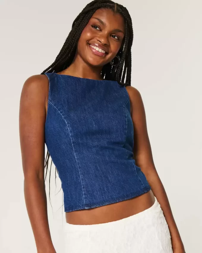 Bluzka dżinsowa z odkrytymi plecami