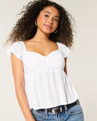 Bluzka typu babydoll z bufiastymi rękawami