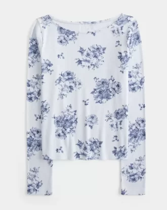 Bluzka z długim rękawem i wycięciem pod szyją