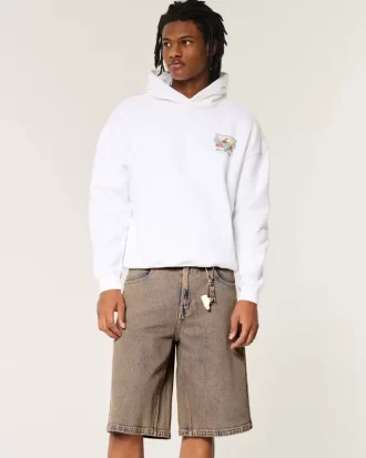 Brązowe, farbowane, superluźne szorty jeansowe