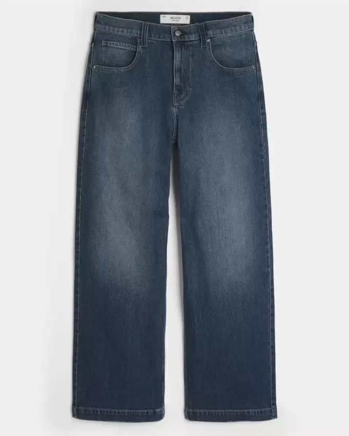 Ciemne jeansy z haftowanym logo i superluźnymi nogawkami Ciemne jeansy z haftowanym logo i superluźnymi nogawkami