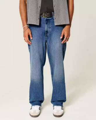 Ciemnoróżowe, graficzne, luźne jeansy