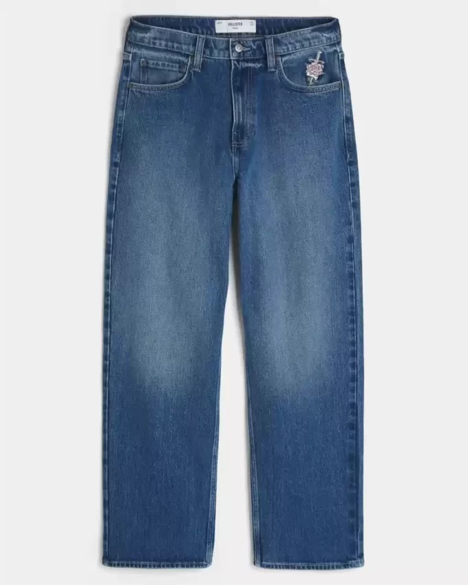 Ciemnoróżowe, graficzne, luźne jeansy Ciemnoróżowe, graficzne, luźne jeansy