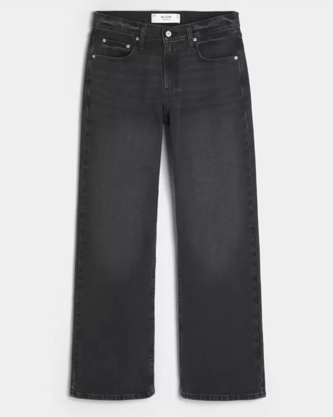 Czarne, sprane, luźne jeansy Bootcut Czarne, sprane, luźne jeansy Bootcut